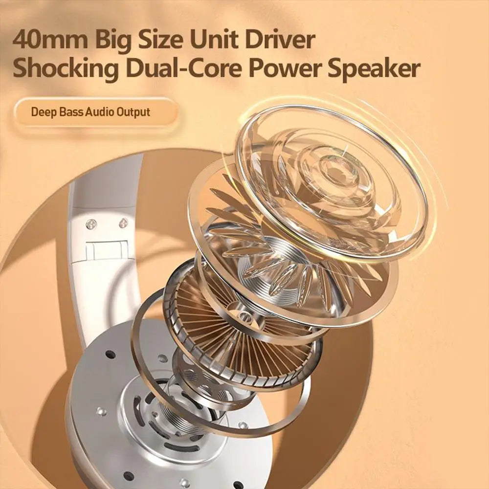 Auriculares sem fios Bluetooth 5.3 HiFi Stereo com suporte para cartão TF, cancelamento de ruído, dobráveis e com microcontrolador.