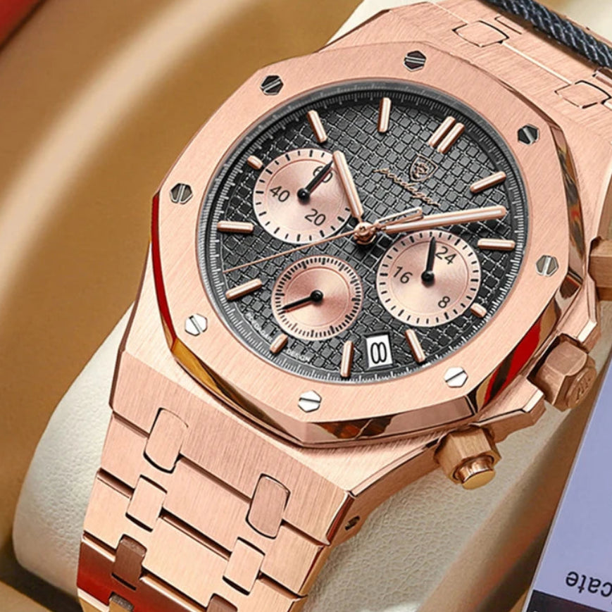 Relógio de pulso de luxo para homem, POEDAGAR, original, com data, luminoso, à prova de água, em aço inoxidável, estilo executivo e moderno, com mecanismo de quartzo.