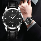 Relógio LIGE para Homem, Marca Top de Luxo, Relógio de Pulso em Pele Preta para Homem, Estilo Militar Desportivo, Resistente à Água, Quartzo.