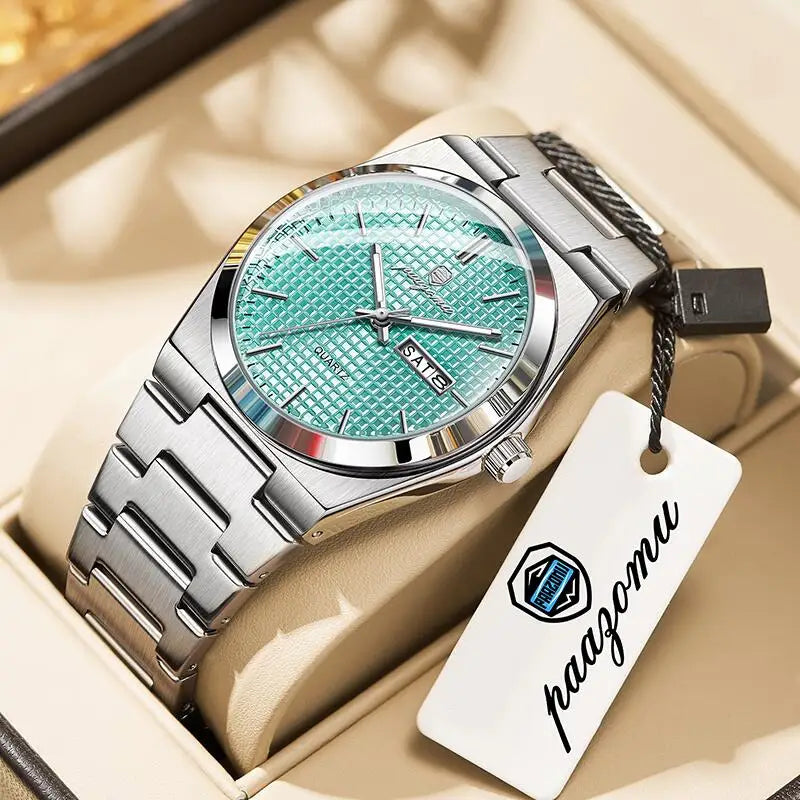 Relógio de homem de luxo original POEDAGAR, moderno, luminoso, à prova de água, com cronógrafo e data, em pele, quartzo.