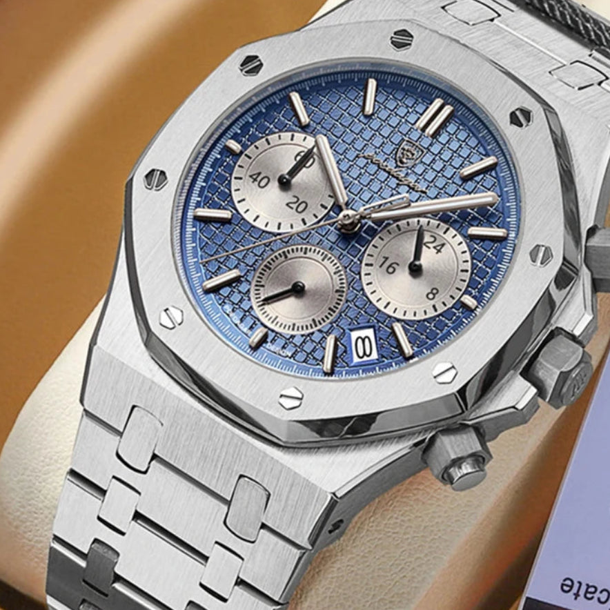 Relógio de pulso de luxo para homem, POEDAGAR, original, com data, luminoso, à prova de água, em aço inoxidável, estilo executivo e moderno, com mecanismo de quartzo.