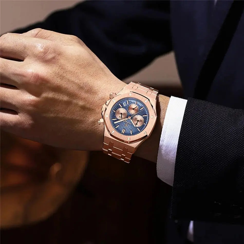 Relógio de pulso de luxo para homem, POEDAGAR, original, com data, luminoso, à prova de água, em aço inoxidável, estilo executivo e moderno, com mecanismo de quartzo.