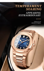 Novo relógio masculino casual de negócios em ouro rosa