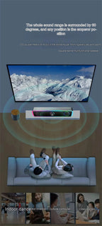 Coluna de Som Bluetooth com Som Surround 4D, Barra de Som com Fio para Computador, Colunas de Som Estéreo com Subwoofer para Portátil, PC, Home Theater e TV, Entrada Auxiliar de 3,5 mm