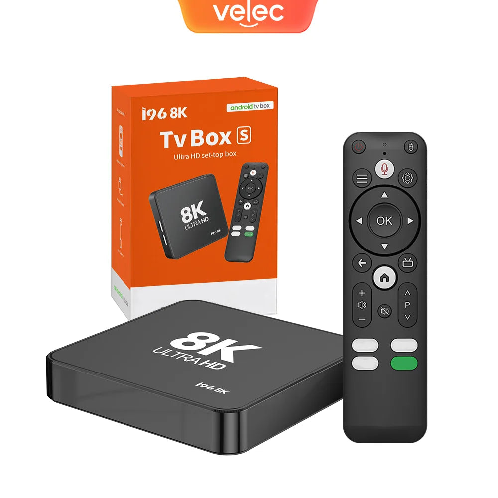 Velec Smart Android 14 8+128 TV Box 4K Streaming com Wi-Fi de Banda Dupla e Processador Quad-Core para Entretenimento Doméstico e Leitor de Media