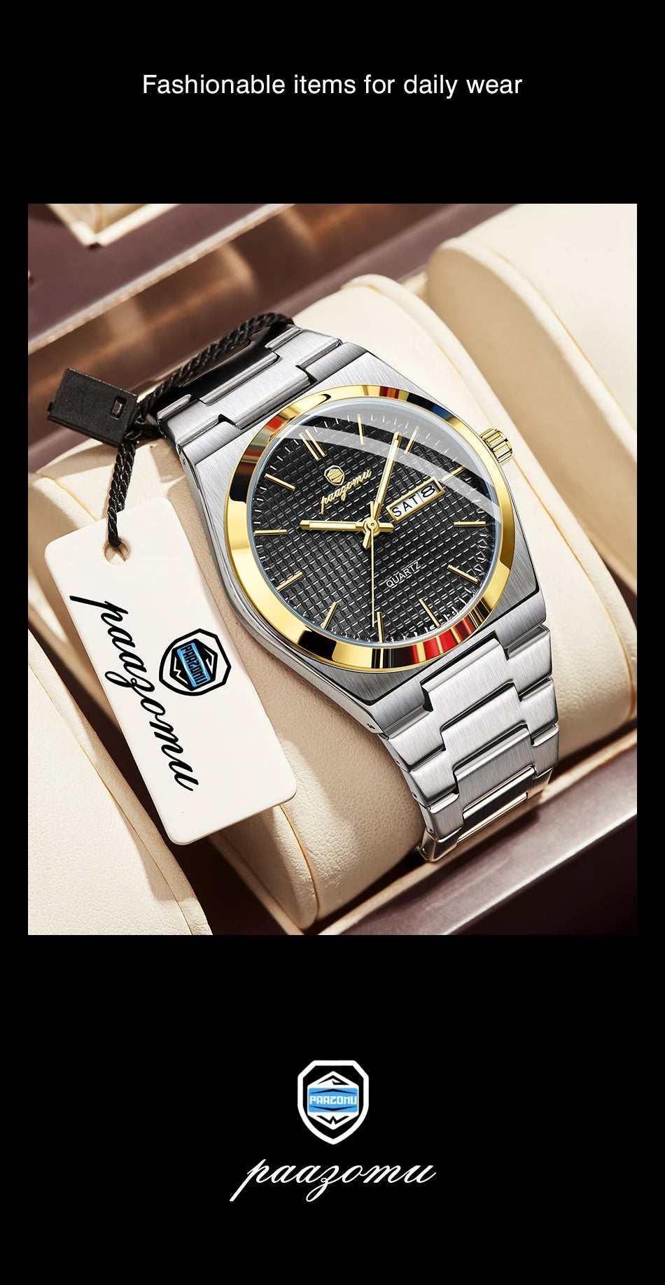 Relógio de homem de luxo original POEDAGAR, moderno, luminoso, à prova de água, com cronógrafo e data, em pele, quartzo.