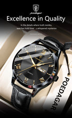 Relógio de pulso de luxo POEDAGAR para homem, à prova de água, com luminescência, data e indicador de semana, em pele, com mecanismo de quartzo. Um relógio de pulso masculino requintado.