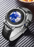 Relógio de pulso para homem LIGE Fashion Casual Quartz, em pele, luxuoso, estilo militar, desportivo, à prova de água, com um design inspirado na Terra e no Oceano.