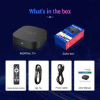 Novo T1+ 8K HD TV Box 2025 com Android 16.0, processador RK3518 Quad Core, 8GB de RAM, 128GB de ROM, Wi-Fi duplo 2.4G/5.8G e leitor de multimédia para cinema em casa.