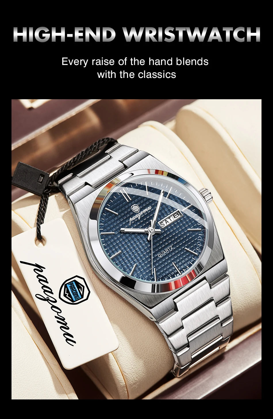 Relógio de homem de luxo original POEDAGAR, moderno, luminoso, à prova de água, com cronógrafo e data, em pele, quartzo.