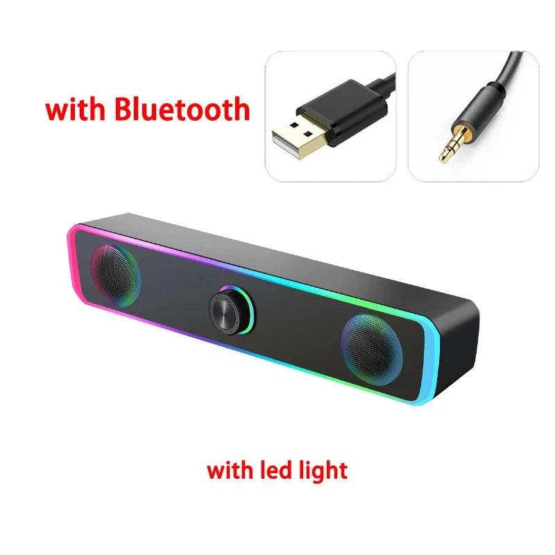 Coluna de Som Bluetooth com Som Surround 4D, Barra de Som com Fio para Computador, Colunas de Som Estéreo com Subwoofer para Portátil, PC, Home Theater e TV, Entrada Auxiliar de 3,5 mm