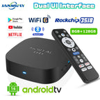 Novo T1+ 8K HD TV Box 2025 com Android 16.0, processador RK3518 Quad Core, 8GB de RAM, 128GB de ROM, Wi-Fi duplo 2.4G/5.8G e leitor de multimédia para cinema em casa.