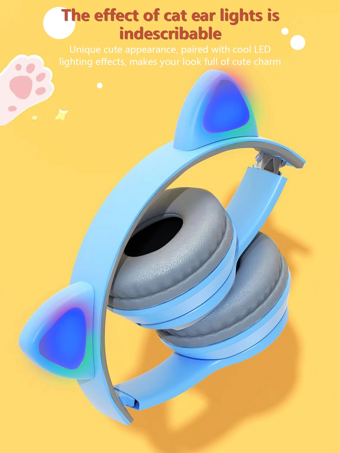 Auscultadores com tecnologia sem fios, Jerry Chip, brilhando intensamente, auscultadores sem fios com orelhas de gato