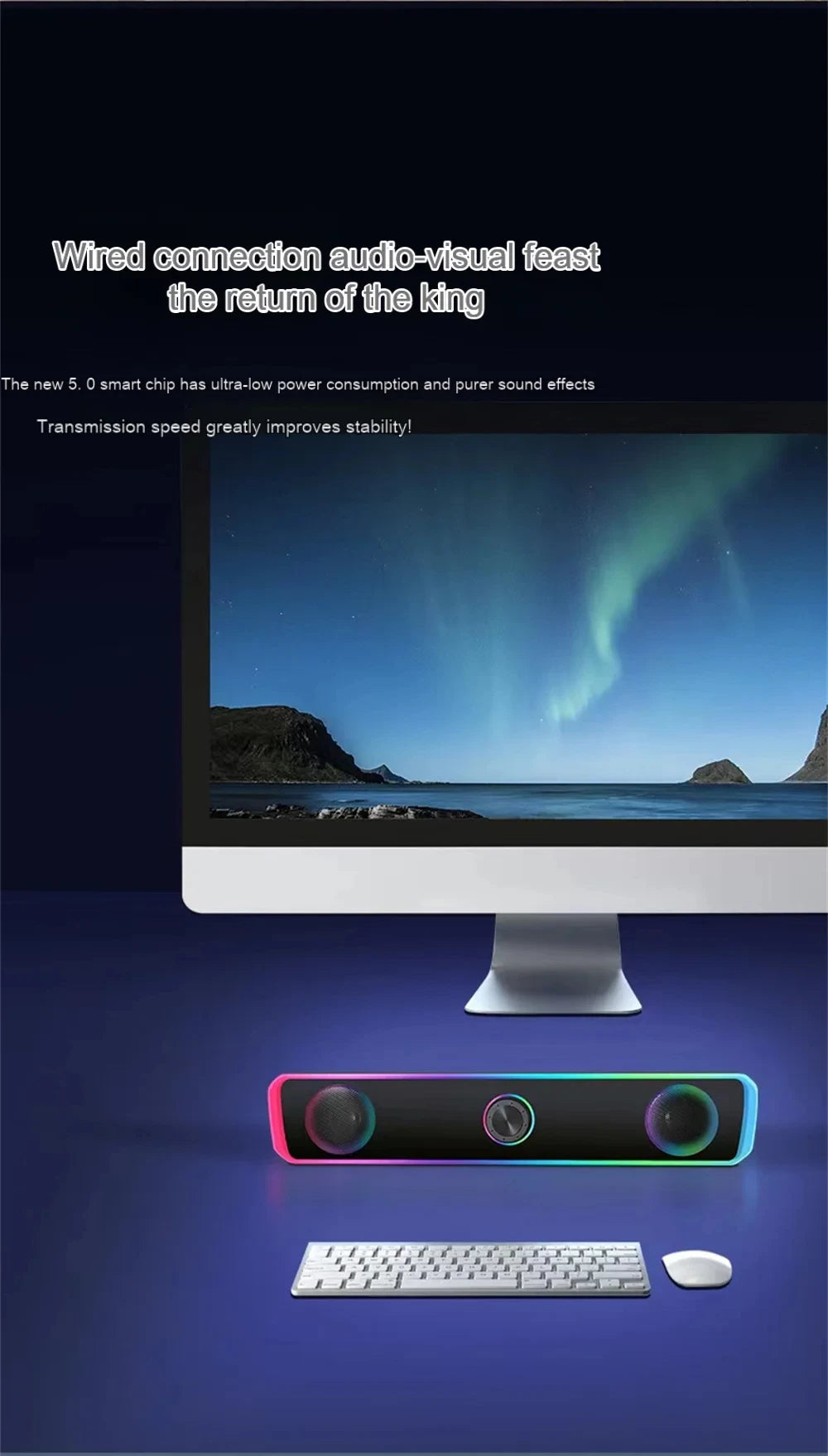 Coluna de Som Bluetooth com Som Surround 4D, Barra de Som com Fio para Computador, Colunas de Som Estéreo com Subwoofer para Portátil, PC, Home Theater e TV, Entrada Auxiliar de 3,5 mm