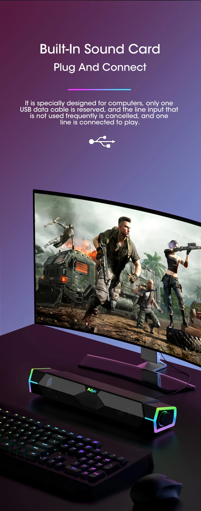 Coluna de Som 4D para Computador Bluetooth 5.0 com Fio, Som Surround, Barra de Som Estéreo com Subwoofer para Portátil, Notebook e PC