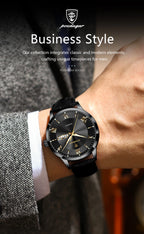 Relógio de pulso de luxo POEDAGAR para homem, à prova de água, com luminescência, data e indicador de semana, em pele, com mecanismo de quartzo. Um relógio de pulso masculino requintado.