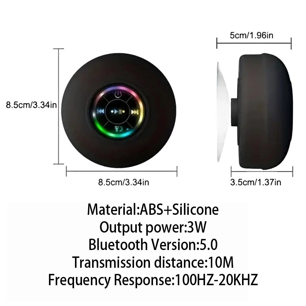 Coluna Bluetooth Portátil Sem Fios com Luz LED, Resistente à Água IPX4, para Utilização no Exterior na Casa de Banho, com Ventosa Grande e Som Estéreo.