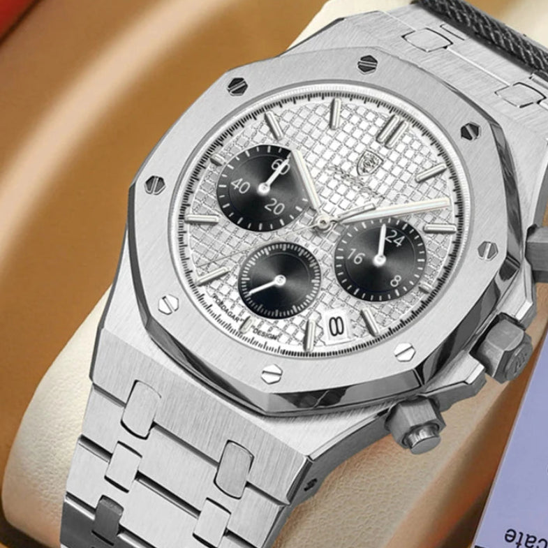 Relógio de pulso de luxo para homem, POEDAGAR, original, com data, luminoso, à prova de água, em aço inoxidável, estilo executivo e moderno, com mecanismo de quartzo.